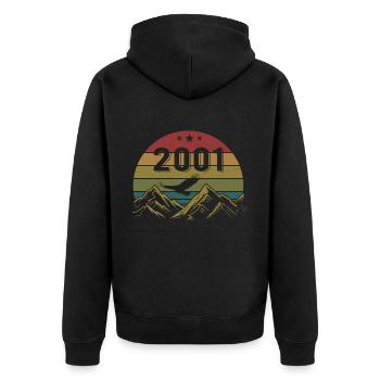 2001 Jahrgang Geburtstag 2001 Retro Geschenkidee - Unisex Premium Bio Zip Hoodie - Schwarz - Hinten - Nico (187cm)
