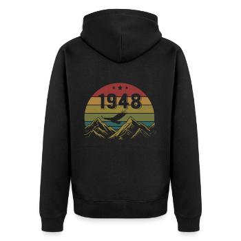 1948 Jahrgang Geburtstag 1948 Retro Geschenkidee - Unisex Premium Bio Zip Hoodie - Schwarz - Hinten - Nico (187cm)