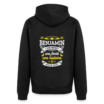 BENJAMIN UN NOM UNE FIERTÉ AUCUN RIVAL - Veste à capuche bio Premium Unisexe - noir - Dos - Nico (187cm)