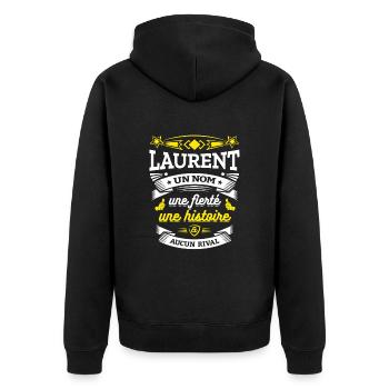 LAURENT UN NOM UNE FIERTÉ AUCUN RIVAL - Veste à capuche bio Premium Unisexe - noir - Dos - Nico (187cm)