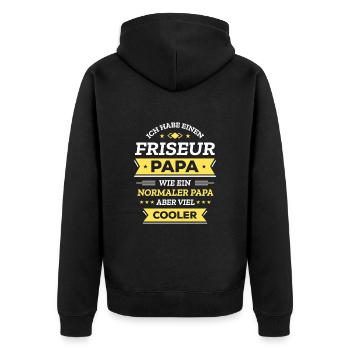 FRISEUR PAPA: VATERTAG, GEBURTSTAG, WEIHNACHTEN - Unisex Premium Bio Zip Hoodie - Schwarz - Hinten - Nico (187cm)