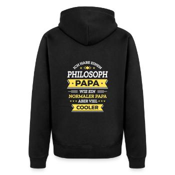 PHILOSOPH PAPA: COOL, VATERTAG, WEIHNACHTEN - Unisex Premium Bio Zip Hoodie - Schwarz - Hinten - Nico (187cm)