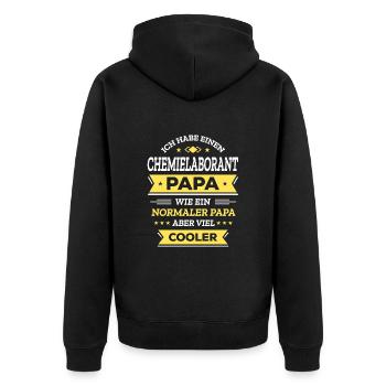 CHEMIELABORANT PAPA: COOL, VATERTAG, WEIHNACHTEN - Unisex Premium Bio Zip Hoodie - Schwarz - Hinten - Nico (187cm)