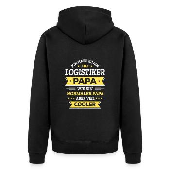 LOGISTIKER PAPA: GEBURTSTAG WEIHNACHTEN VATERTAG - Unisex Premium Bio Zip Hoodie - Schwarz - Hinten - Nico (187cm)