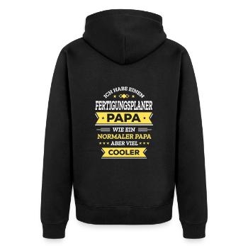 FERTPLANER PAPA GEBURTSTAG VATERTAG WEIHNACHTEN - Unisex Premium Bio Zip Hoodie - Schwarz - Hinten - Nico (187cm)