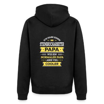 STEINBRUCHARBEITER PAPA - COOLER ALS NORMAL - Unisex Premium Bio Zip Hoodie - Schwarz - Hinten - Nico (187cm)