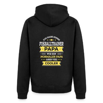 FUSSBALLTRAINERPAPA VATERTAG WEIHNACHTENGEBURTSTAG - Unisex Premium Bio Zip Hoodie - Schwarz - Hinten - Nico (187cm)