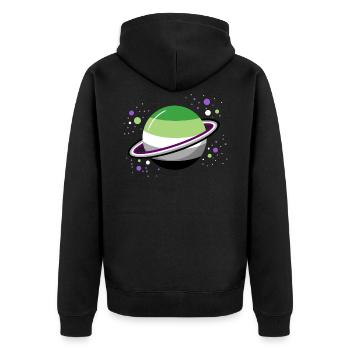 Asexueller Aromantischer Weltraumplanet - Unisex Premium Bio Zip Hoodie - Schwarz - Hinten - Nico (187cm)