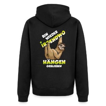 Lustiges Faultier mit Spruch - Unisex Premium Bio Zip Hoodie - Schwarz - Hinten - Nico (187cm)
