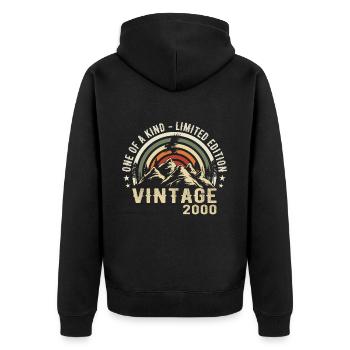 Born in 2000 Vintage 2000 Retro Anniversary 2000 - Unisex Premium Organic Zip Hoodie - black - Back - Nico (187cm)