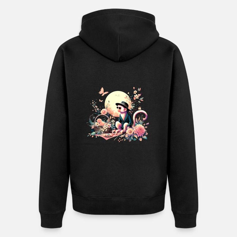 Affe beim Picknick - Unisex Premium Bio Zip Hoodie - Schwarz