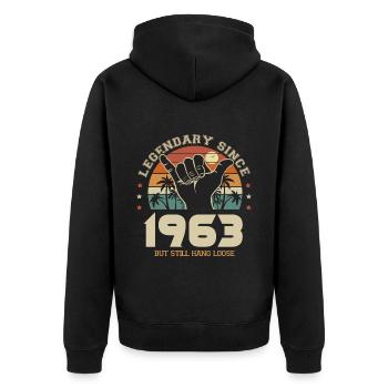 Geburtstag Jahrgang 1963 Cooles Surfgeschenk 60 Jahre - Unisex Premium Bio Zip Hoodie - Schwarz - Hinten - Nico (187cm)