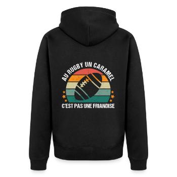 Au rugby un caramel c' est pas une friandise - Veste à capuche bio Premium Unisexe - noir - Dos - Nico (187cm)