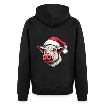 Pig Christmas Animal Head Sow - Unisex Premium Organic Zip Hoodie - black - Back - Nico (187cm)