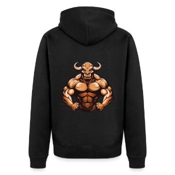 Bulle Stier Muskeln Beast Gym Martial Arts MMA - Unisex Premium Bio Zip Hoodie - Schwarz - Hinten - Nico (187cm)