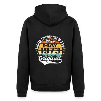 Mai 1973 Geburtstagsgeschenk geboren im Mai 1973 - Unisex Premium Bio Zip Hoodie - Schwarz - Hinten - Nico (187cm)