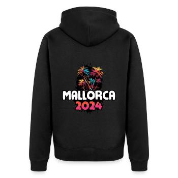 Mallorca 2024 Urlaub Reise Bunt - Unisex Premium Bio Zip Hoodie - Schwarz - Hinten - Nico (187cm)