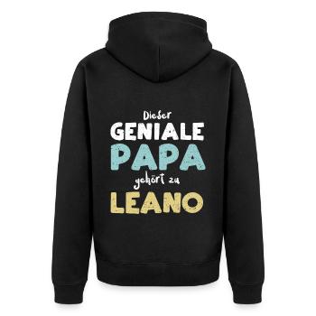 Dieser Geniale Papa Gehört Zu Leano - Unisex Premium Bio Zip Hoodie - Schwarz - Hinten - Nico (187cm)