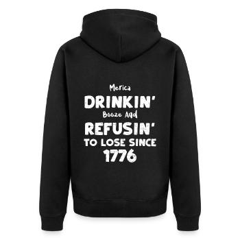 Merica Drinkin' Booze And Refusi... - Unisex Premium Bio Zip Hoodie - Schwarz - Hinten - Nico (187cm)