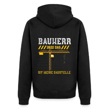 Bauherr 2022 Das ist Meine Baust... - Unisex Premium Bio Zip Hoodie - Schwarz - Hinten - Nico (187cm)