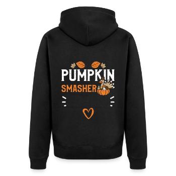 Pumpkin Smasher - Thanksgiving - Unisex Premium Bio Zip Hoodie - Schwarz - Hinten - Nico (187cm)