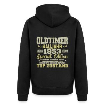 Jahrgang 1953 geboren Retro Geburtstag Vintage - Unisex Premium Bio Zip Hoodie - Schwarz - Hinten - Nico (187cm)