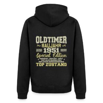 Jahrgang 1951 geboren Retro Geburtstag Vintage - Unisex Premium Bio Zip Hoodie - Schwarz - Hinten - Nico (187cm)