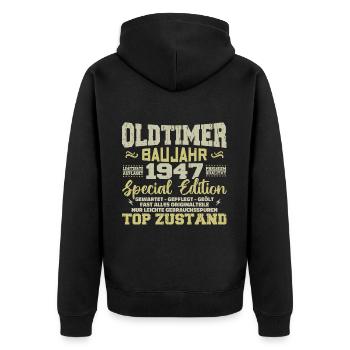 Jahrgang 1947 geboren Retro Geburtstag Vintage - Unisex Premium Bio Zip Hoodie - Schwarz - Hinten - Nico (187cm)