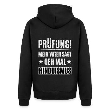 Prüfung - Unisex Premium Bio Zip Hoodie - Schwarz - Hinten - Nico (187cm)