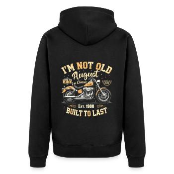 Août 1988 Anniversaire d’août 1988 Août 1988 - Veste à capuche bio Premium Unisexe - noir - Dos - Nico (187cm)
