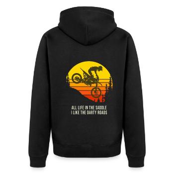 Motocross Motorrad Cross Motorräder - Unisex Premium Bio Zip Hoodie - Schwarz - Hinten - Nico (187cm)