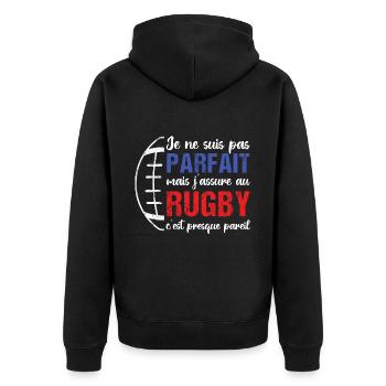 Je ne suis pas parfait mais j' assure au rugby - Veste à capuche bio Premium Unisexe - noir - Dos - Nico (187cm)