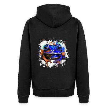 Frosch Bunt - Unisex Premium Bio Zip Hoodie - Schwarz - Hinten - Nico (187cm)