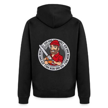 Ich und mein Holz Holzfäller Kettensäge Holz - Unisex Premium Bio Zip Hoodie - Schwarz - Hinten - Nico (187cm)