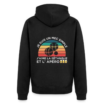 Pétanque et apéro humour bouliste cadeau vintage - Veste à capuche bio Premium Unisexe - noir - Dos - Nico (187cm)