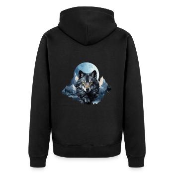 Wolfs Design im Polygon Style - Unisex Premium Bio Zip Hoodie - Schwarz - Hinten - Nico (187cm)