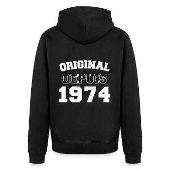 Original depuis 1974 cadeau anniversaire vintage - Veste à capuche bio Premium Unisexe - noir - Dos - Nico (187cm)