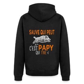 Papi c'est papy qui tire Humour Chasseur - Veste à capuche bio Premium Unisexe - noir - Dos - Nico (187cm)
