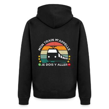Mon train m' appelle humour cheminot cadeau rétro - Veste à capuche bio Premium Unisexe - noir - Dos - Nico (187cm)