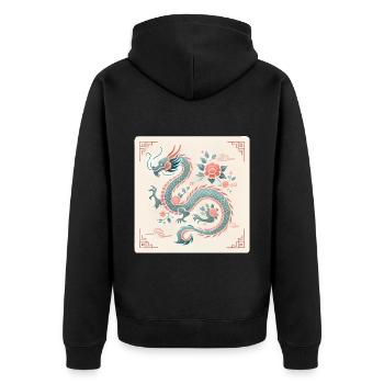 Elegant Floral Chinese Dragon Design - Unisex Premium Organic Zip Hoodie - black - Back - Nico (187cm)