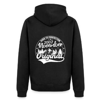 Legendär seit November 2002 - November 2002 - Unisex Premium Bio Zip Hoodie - Schwarz - Hinten - Nico (187cm)