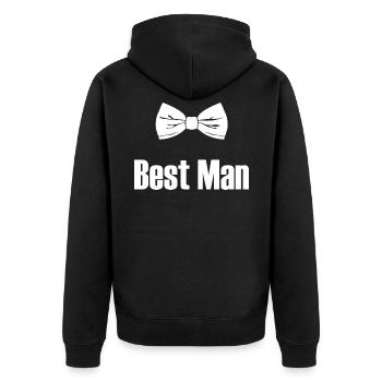 Bester Mann mit Fliege - Herren Junggesellenabschied Geschenk - Unisex Premium Bio Zip Hoodie - Schwarz - Hinten - Nico (187cm)
