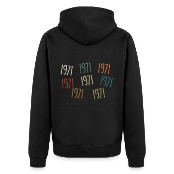 Jahrgang 1971 Geburtsjahr - legendär seit 1971 - Unisex Premium Bio Zip Hoodie - Schwarz - Hinten - Nico (187cm)