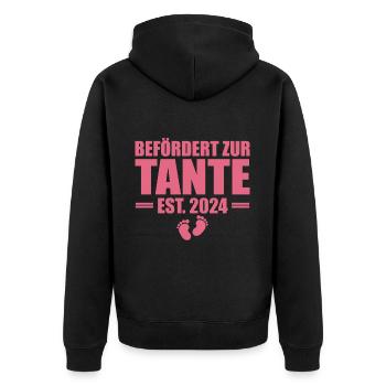 Befördert zur Tante 2024 - Unisex Premium Bio Zip Hoodie - Schwarz - Hinten - Nico (187cm)