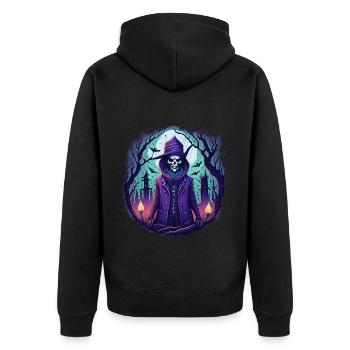 Gruseliges Halloween-partykostüm Zombie - Unisex Premium Organic Zip Hoodie - black - Back - Nico (187cm)