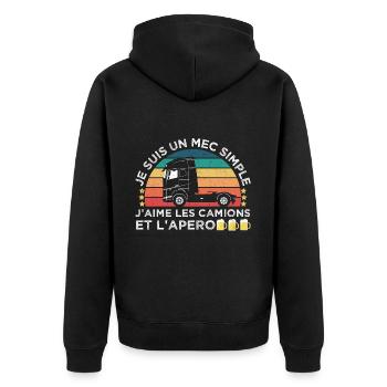 J' aime les camions et l' apéro humour routier - Veste à capuche bio Premium Unisexe - noir - Dos - Nico (187cm)