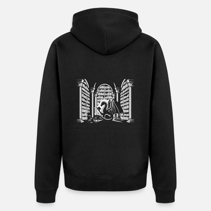 „Drachenbibliothekar“ - Unisex Premium Bio Zip Hoodie - Schwarz