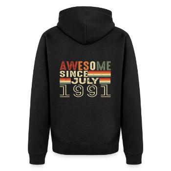 Juli 1991 Geburtstagsgeschenk Juli 1991 Jahrgang - Unisex Premium Bio Zip Hoodie - Schwarz - Hinten - Nico (187cm)
