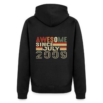 Juli 2009 Geburtstagsgeschenk Juli 2009 Jahrgang - Unisex Premium Bio Zip Hoodie - Schwarz - Hinten - Nico (187cm)