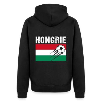 Ungarn Flagge Ungarisches Fußball Geschenk - Unisex Premium Bio Zip Hoodie - Schwarz - Hinten - Nico (187cm)